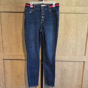 (J60) CAbi High Rise Dark Blue Jeans with Red Accents Sz 10
